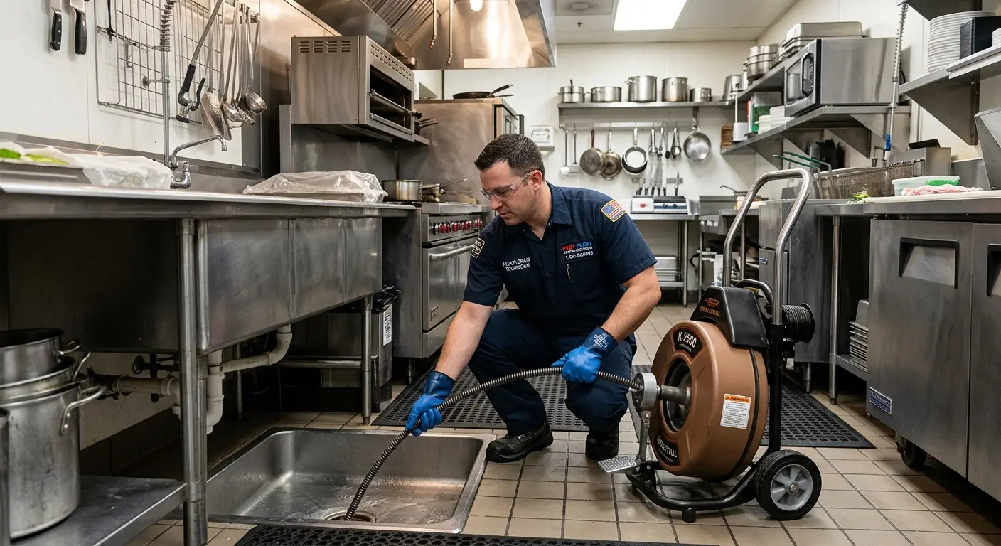Commercial drain cleaning service in a restaurant kitchen in West Slope