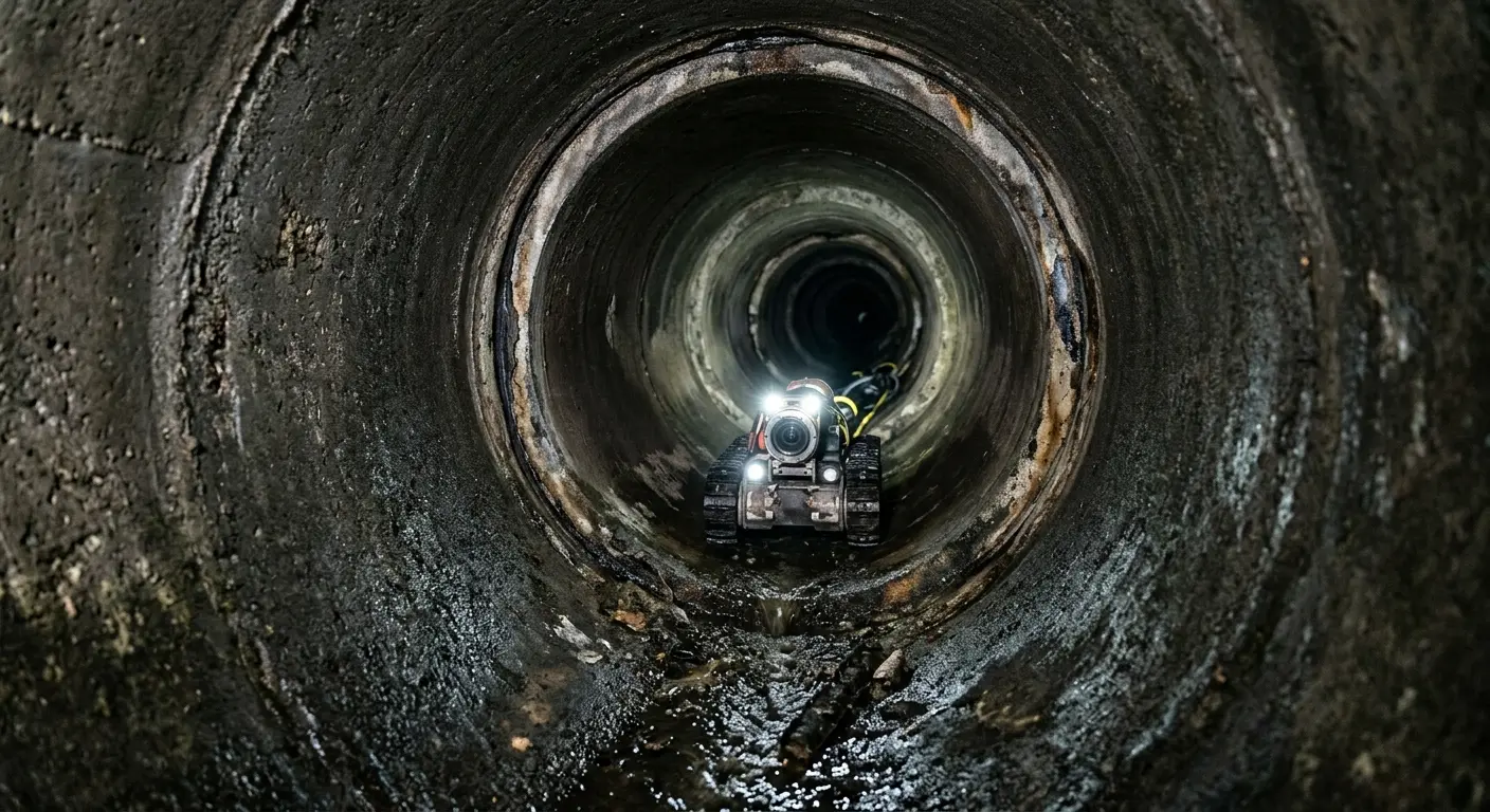 Robotic sewer camera inspecting pipe interior for Drain Snake Service in West Slope